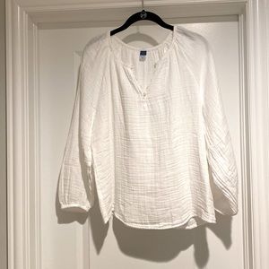 Shirred double-weave long sleeved blouse